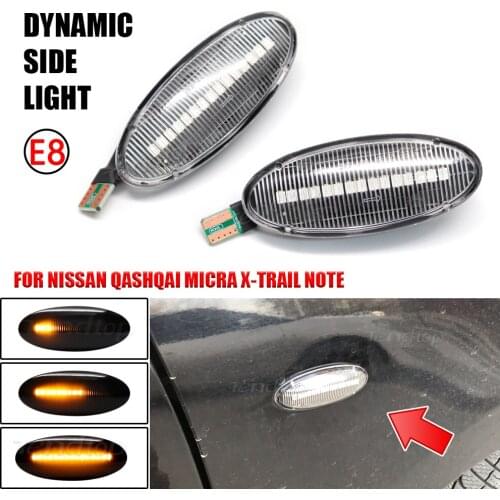 2Pcs For Nissan Juke F15 Micra K12 K13 Nissan Note E11 LED Flowing Turn Signal Side Light Dynamic Blinker Car Side Repeater Lamp