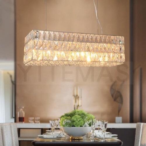 Rectangular long linear crystal pendant 6 light large dining pendant lamp iron and crystal hanging lights kitchen drop light