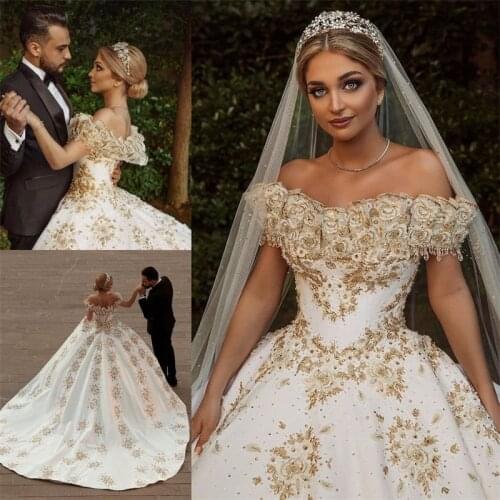 Luxury Crystal Ball Gown Wedding Dresses Bateau Robes De Mariée Sequins Custom Made Sweep Train Chic Beaded Bridal Gown