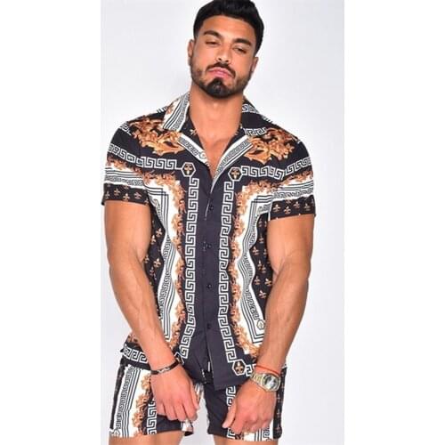 S-XXXL Spring Summer 2021 European American Hawaii Printed Shirt Quick-Drying Leisure Suits Male Casual Fashion 2 Pieces Sets