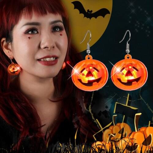 Halloween Dangle Earrings LED Luminous Pumpking Ghost Skull Dangle Earring For Women Teens Girls Holiday Fashion Jewelry Gifts