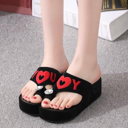 Summer Diamond Women Flip Flops Casual Slope Heel Slippers for Women Sandalias Mujer Black White Women Beach Shoes Outdoor