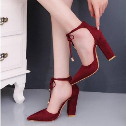 Women Pumps Shoes Ankle Strap Lace-up Female High Heels Plus Size Square Heel Elegant Fashion Office Ladies Loafers