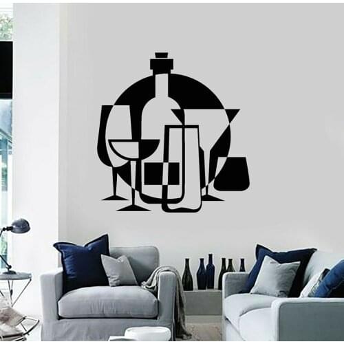 Vinyl Wall Decal Alcohol Drink Bar Wine Glass Bottle Kitchen Wall Stickers Art Window Decals Removable Restaurant Mural S1156