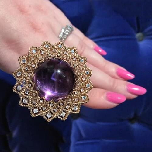 Huitan Vintage Sunflower Shaped Women Rings for Party Purple Color Resin Stone Exaggerated Female Accessories Fancy Gift Jewelry