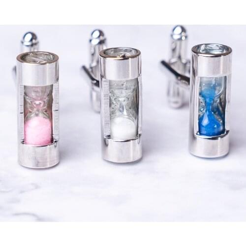 French Style 3 Colors Hourglass Cufflinks Sand Clock Jewelry Classical Glass Timer Cuff Button For Men Business Lawyer Suit Gift