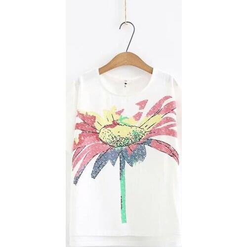 Plus Size 2XL-4XL Womens White Tshirts Short Sleeve Cute Floral Printed Tops