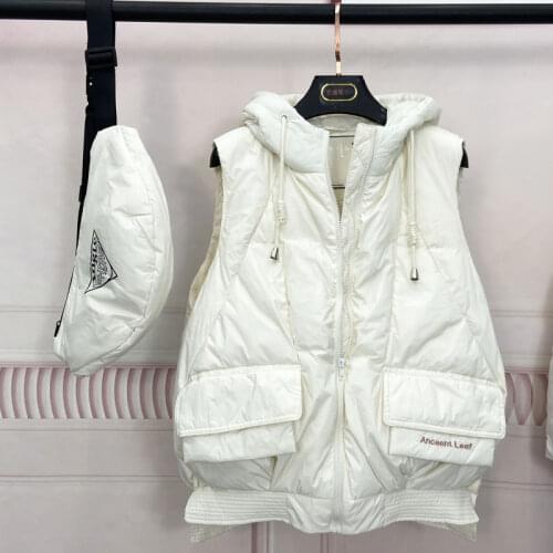 White Duck Down Coats Women Short Vest Women Loose White Duck Down Jacket Hooded Waistcoat Vest Light Weight Warm Waistcoat