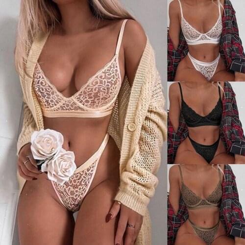 Women Sexy Lingerie Set Hollow G-String Lace Embroidery Bra Set Transparent Hot Erotic Underwear Set Female Sexy Brassiere Mujer