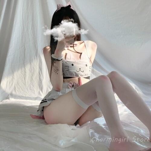 Women Temptation Tube Top Mini Skirt with Tail Erotic Lingerie 2021 Sexy Cat Lingerie Cosplay Costumes Underwear Cartoon Uniform
