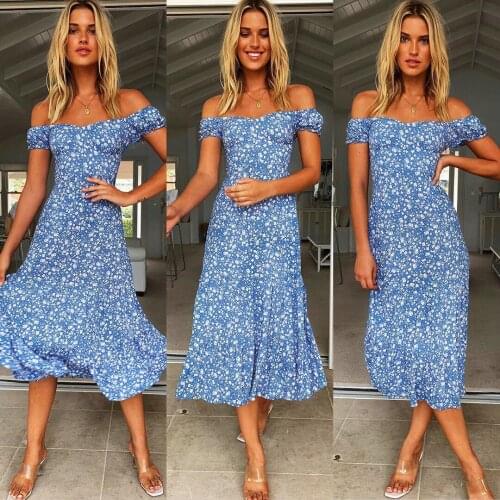 Sexy Floral Print Women Dress Fashion Off-Shoulder Short Sleeve Maxi Party Dresses 2021 Summer Bodycon Beach Long Dress Vestidos
