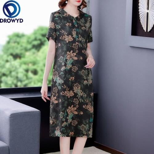 2021 Women Vintage Black Floral Print Mulberry Silk Midi Dress Summer Casual Print Maxi Dresses Elegant Bodycon Party Vestidos