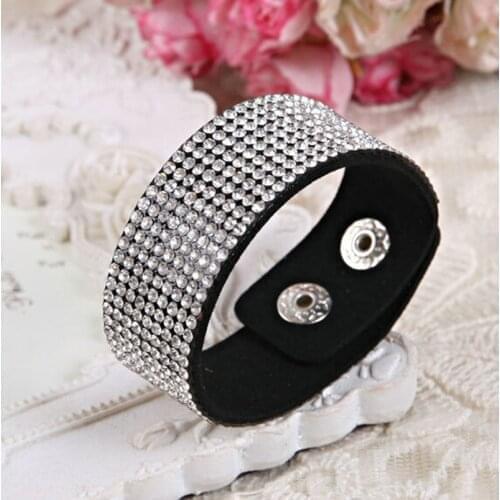 1 pc/lot Free Shippin Hot Sale Fashion Jewelry Crystal Rhinestone Leather Bracelet&bangle Flannelette bracelet For Women Button