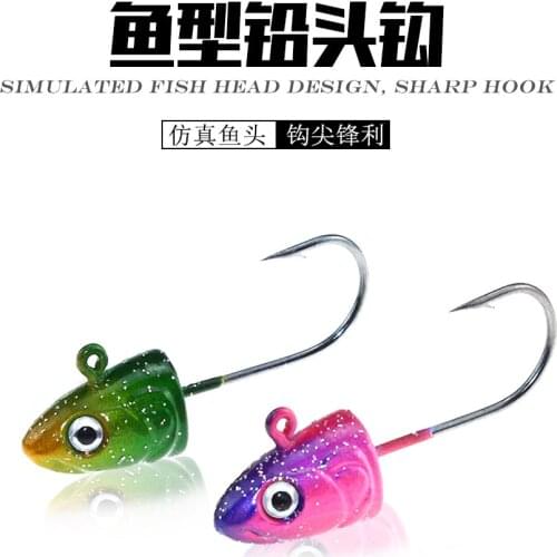 10Pcs/Lot Fish Type Jig Head Hooks 3.5g/5g/7g/10g 2 Color Fishing Hook Soft Worm Jig Lure Hook Jig Head Fishing Tackle Hooks