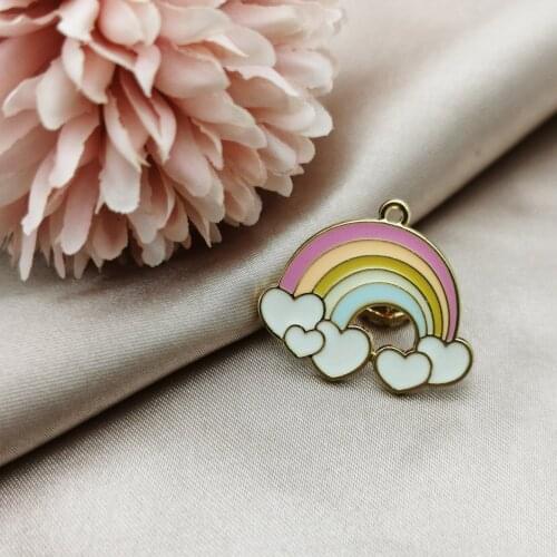 BULK 10 Enameled Rainbow (with Heart) Charms Jewellery Making Pendants for Floating Lockets Necklaces Rainbow Metal Charm FC38D0