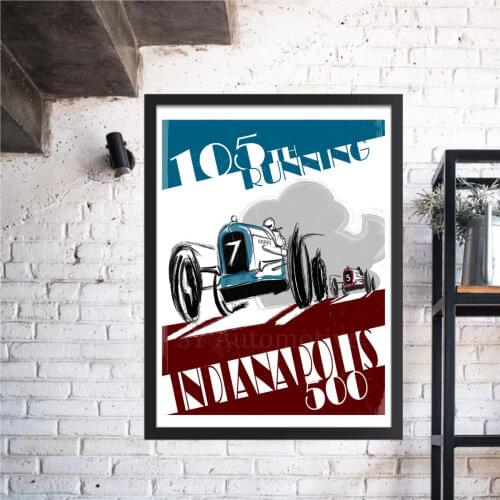 105TH RUNNING Indianapolis 500 Vintage Classic Car Poster Print On Canvas Painting Home Decor Wall Art Picture For Living Room