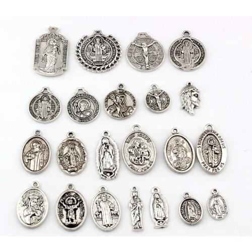 110Pcs Zinc Alloy Benedict Crucifix Round Charms Unisex DIY Necklace Pendants Religion Jewelry 22 Style A-617