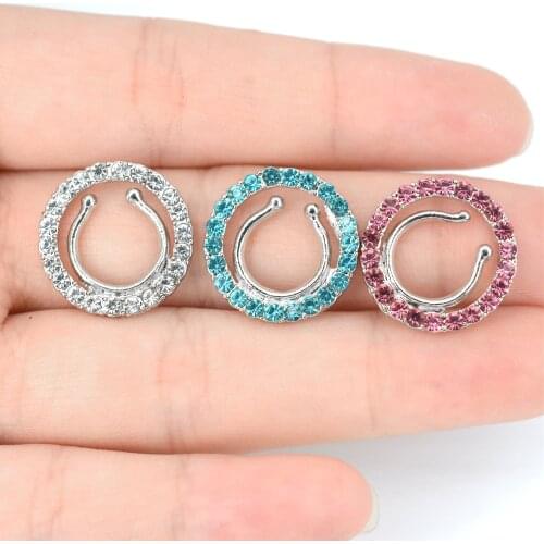 2PCS Round CZ Fake Nipple Piering Clip On Nipple Ring Set Non Piercing Flower Fake Nipple Piercing jewelry Bulk