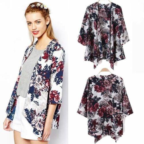 2019 Fashion Women Print Floral Kimono Loose Casual Chiffon Jacket Cot Cardigan Blouse Tops Open Stitch Wear