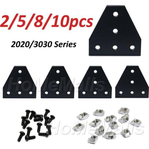 5 Hole T-type Black Joint Board Plate Corner Angle Bracket Connection Strip for 2020/3030 Aluminum Profile 3D Printer Frame