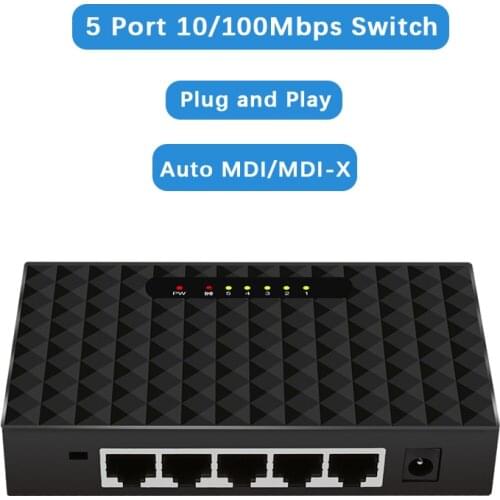 5 Port 10/100Mbps Network Switch Mini Size One Click VLAN Fast Ethernet Switch Suit for Medium and Small Office and Home Network
