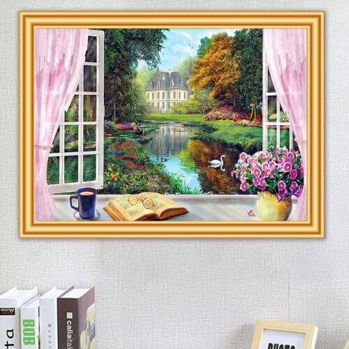 5D Diamond Painting Window Book Scenery Cross Stitch Full Drill Diamond Embroidery landscape Mosaic Picture of Rhinestons Decor