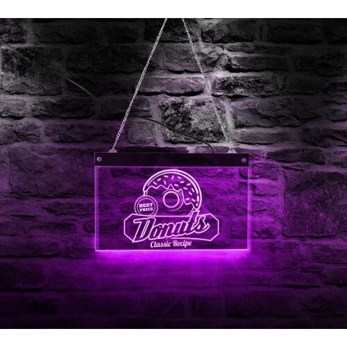 Best Price Donut Classic Recipe Dessert Shop Acrylic Wall Hanging Sign Bakery LED Open Neon Board for Business Displays Wall Art