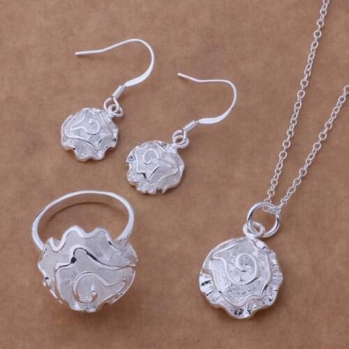 AS193 Hot sterling Jewelry Sets Earring 288 + Necklace 301 + Ring 286 /ahtaizaa aogajfna silver color