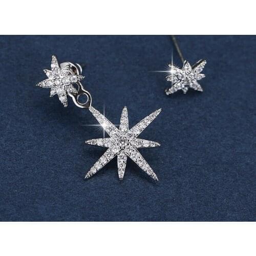 Asymmetric Star Micro Inlaid Zircon Earrings Women Earrings Fashion Simple Banquet Engagement Earrings Give Girl Birthday Gift