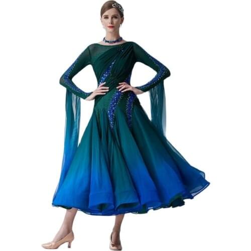 B-19430 New design ballroom Latin dance costume long sleeves ballroom dance dress competition gradient waltz dress for sale