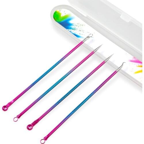Blackhead Remover Comedone Extractor Stainless Steel Whitehead Acne Needle Beauty Nose Facial Cleaning Tool 4pcs/Set With a Box