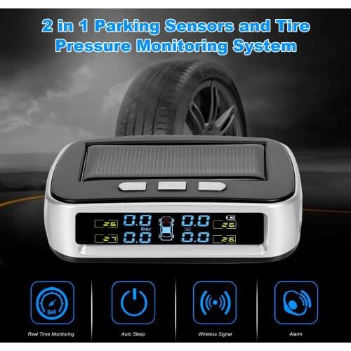 KKMOON Solar TPMS with Rear Car Reverse Backup Radar System,2 in 1 Parking Sensors and Tire Pressure Monitoring System