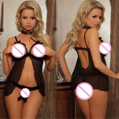 Womens Chiffon Sexy lingerie sets Seductive perspective Nightgown Exotic Apparel Open minded Babydolls Porno G-string Sex toy