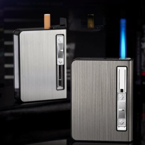 Creative Golden Windproof Cigarette Case 10 Sticks Straight-through Cigarette Case Integrated Automatic Cigarette Case Good Gift