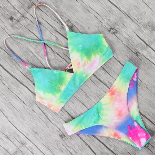 Bikini Tie Dye Swimsuit Women High Waist Bikini 2020 Floral Summer Beachwear Elastic Band Women Swimsuit Biquini Strap Push Up