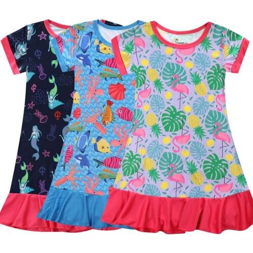 Summer Kids Girls Short Sleeves Dresses Cartoon O-neck Costume Casual Nightdress Comfortable Soft Sweet 3D Printed Baby Dress