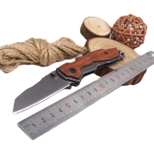 Small Pocket Folding Knife Tactical Outdoor Knife Camping 5CR13 Blade Wood Handle Survival Knives Multifunctional EDC Hand Tool