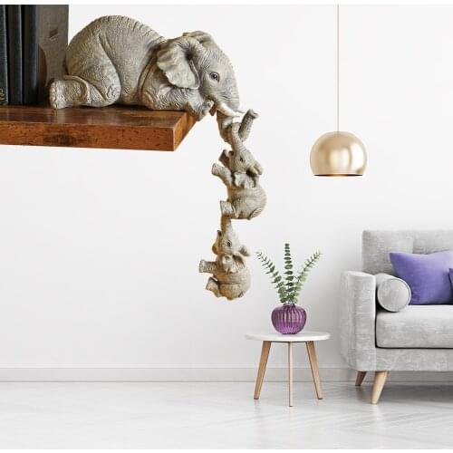 1pc Mini Elephants Mother Hanging 2-Babies Figurine Synthetic Resin Craft For Household Living Room Windowsill Shelf Ornaments