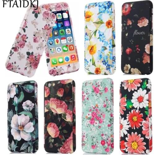 Fashion 360 Degree Full Protection Case For iPhone 6 6S 7 8 Plus X XS Flower Floral Leaf Bear Hard PC Cover With Tempered Glass