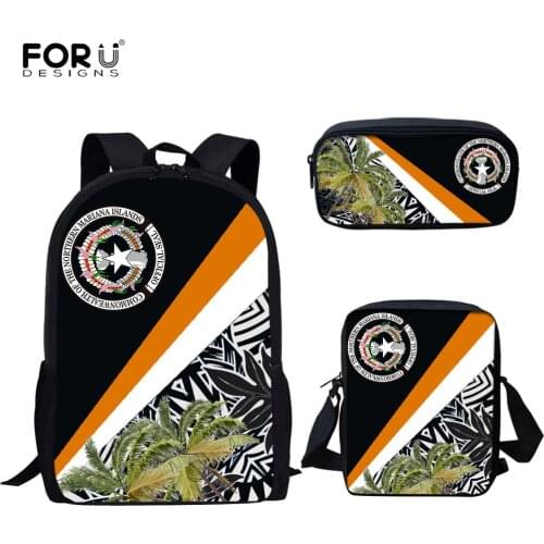 FORUDESIGNS Fashion School Backpack Hawaii CNMI Tribal Printing Large Capacity Bookbag for Teen Youth Schoolbag 3Pcs Set Mochila