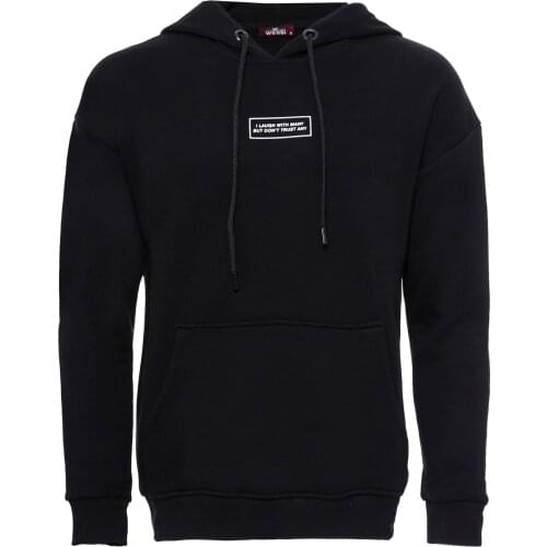 Hooded Printed Mens Black Sweatshirt