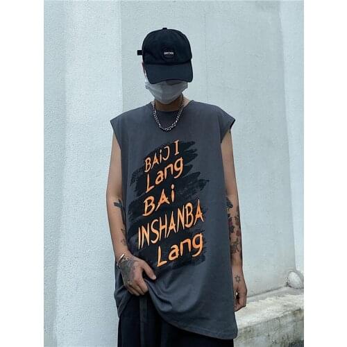 Mens Basketball Vest Graffiti Letter Hip Hop High Street Dark Tide Brand Cantilevered Sleeveless Vest T-shirt Mens And Womens