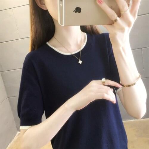 No.17, dongfangupstairs) spring new round neck color clip T-shirt single piece Pullover short sleeve womens wear 28