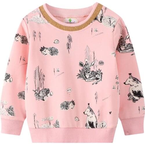 Autumn Spring Cotton Hot Selling Girls Full Print Long Sleeve Crew Neck Sweatershirts Pullover Top