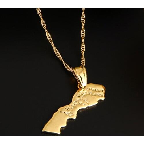 Gold Color Maroc Map Pendant Necklace For Women Men Morocco Map Jewelry