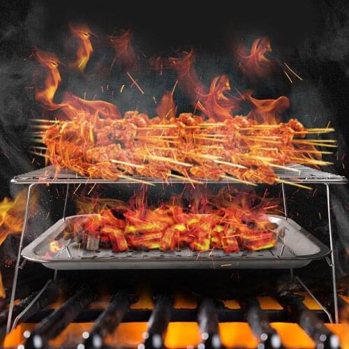 Behogar Folding Grill Mini Portable Stainless Steel Barbecue BBQ Grill Stand Rack for Home Outdoor Camping Backpacking Supplies