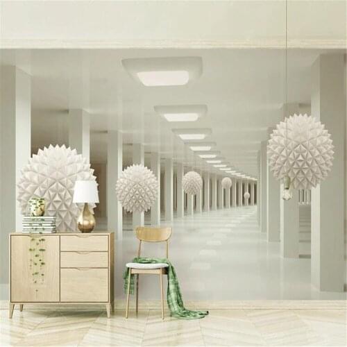 Milofi custom non-woven wallpaper mural abstract space corridor white ball 3d stereo TV background wall