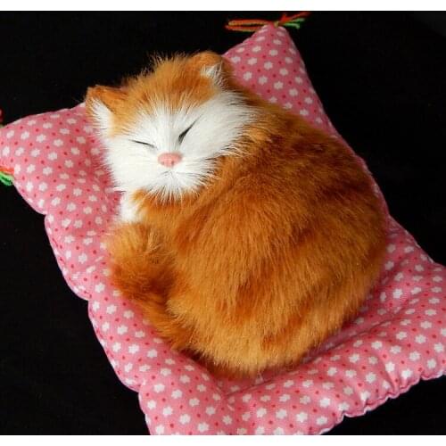 About 11x9cm simulation mini yellow cat with mat , sleepy cat, hard model home decoration gift h1199