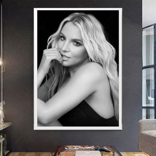 Britney spears poster Canvas Wall Mural Wall Sticker Black And White Wallpaper Room Decor