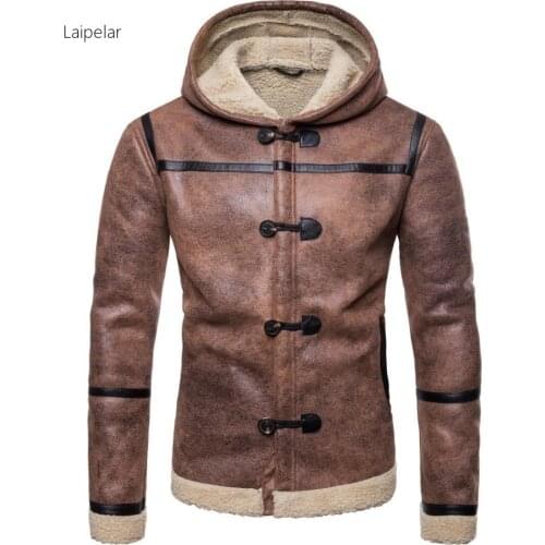 Streetwear PU Leather jacket men Warm fleece windbreaker outwear coat Zipper Hooded men jacket veste homme